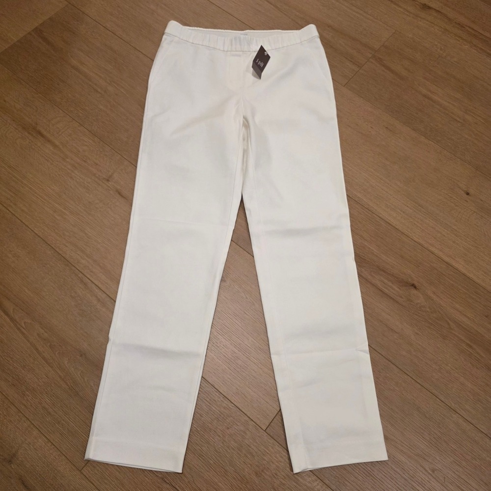 J. Jill White Straight Leg Pull On Pants Size 6 Cotton Blend New With Tags